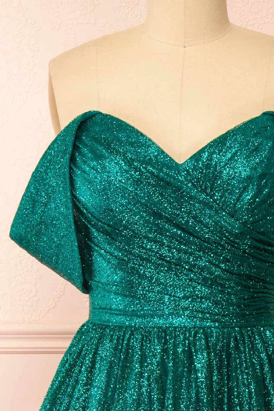 Anastriana Green | Sparkly Off-Shoulder Midi Dress