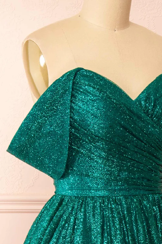 Anastriana Green | Sparkly Off-Shoulder Midi Dress