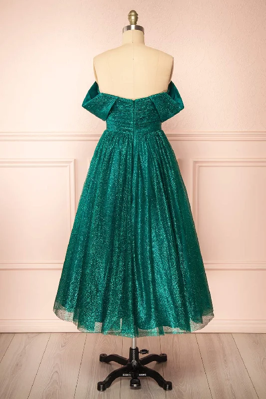 Anastriana Green | Sparkly Off-Shoulder Midi Dress