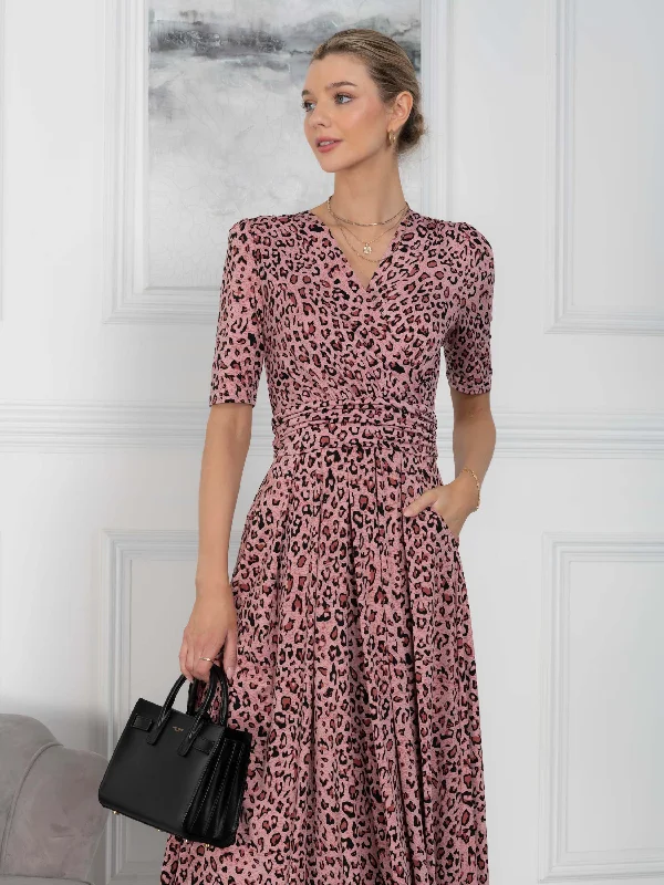 Jolie Moi Beatrice Jersey Wrap  Maxi Dress, Pink Animal