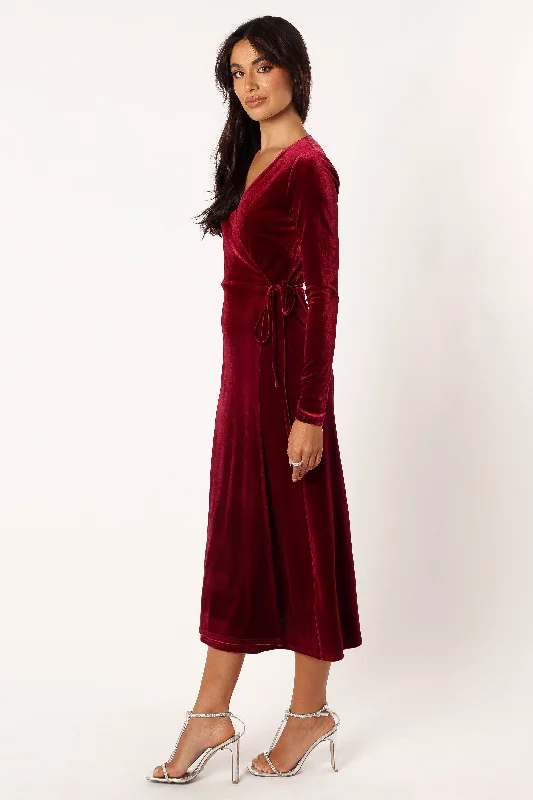 Darby Long Sleeve Midi Dress - Burgundy