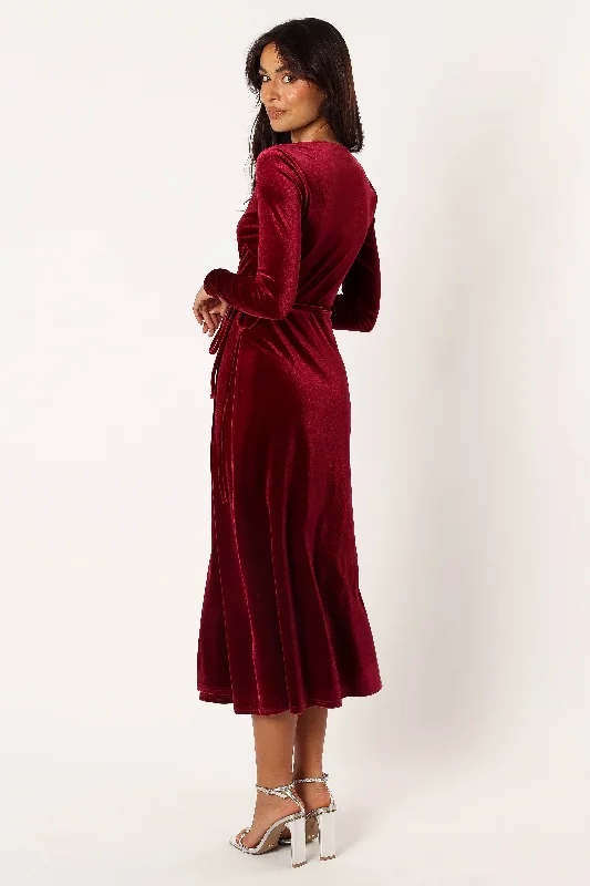 Darby Long Sleeve Midi Dress - Burgundy