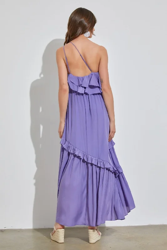 Fiorda One Shoulder Midi Dress - Lilac