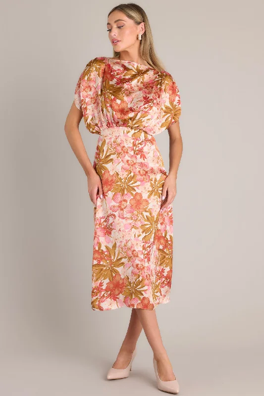 Garden Romance Rose Pink Floral Midi Dress