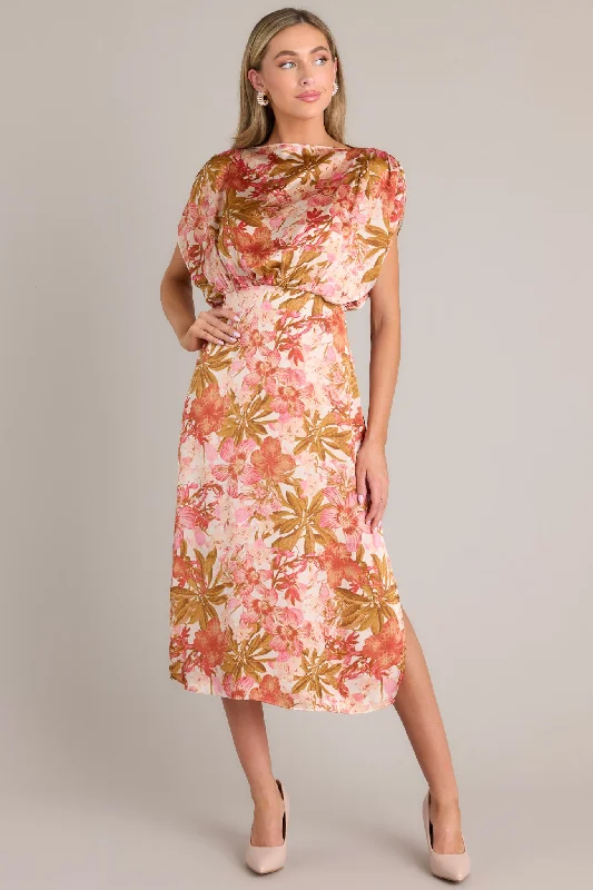 Garden Romance Rose Pink Floral Midi Dress