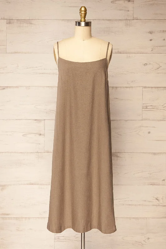 Libby Taupe | Oversized Slip Dress w/ Slit