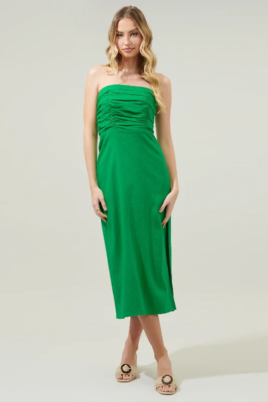 Morro Bay Strapless Ruched Midi Dress