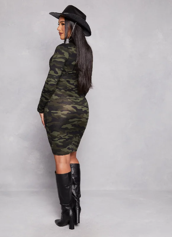 Camo Mock Neck T Shirt Dress