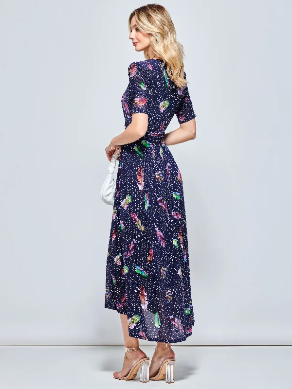 Ressie Dip Hem Maxi Dress, Navy Feather