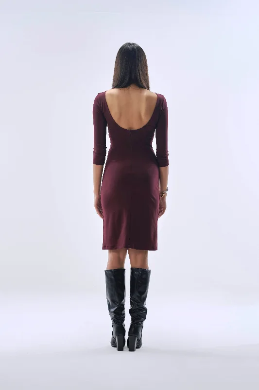 Maroon Scoop-Back Tailored Dress