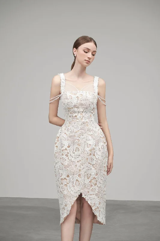 Tracy Tulip Strappy Embroidered Lace Midi Dress