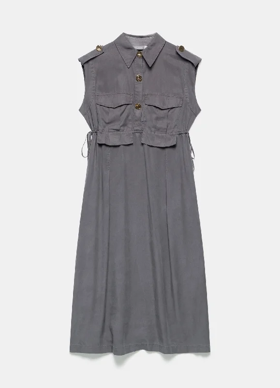 Grey Utility Midi Shirt Dress