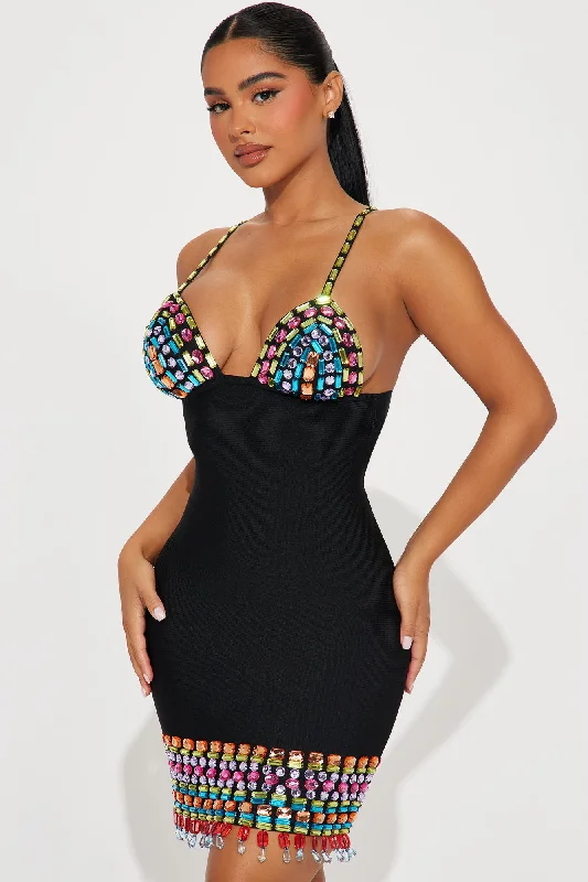 A Night In Madrid Embellished Bandage Mini Dress - Black