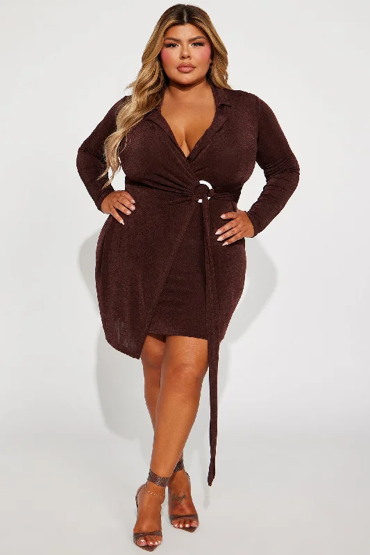 Alexis Slinky Mini Dress - Chocolate