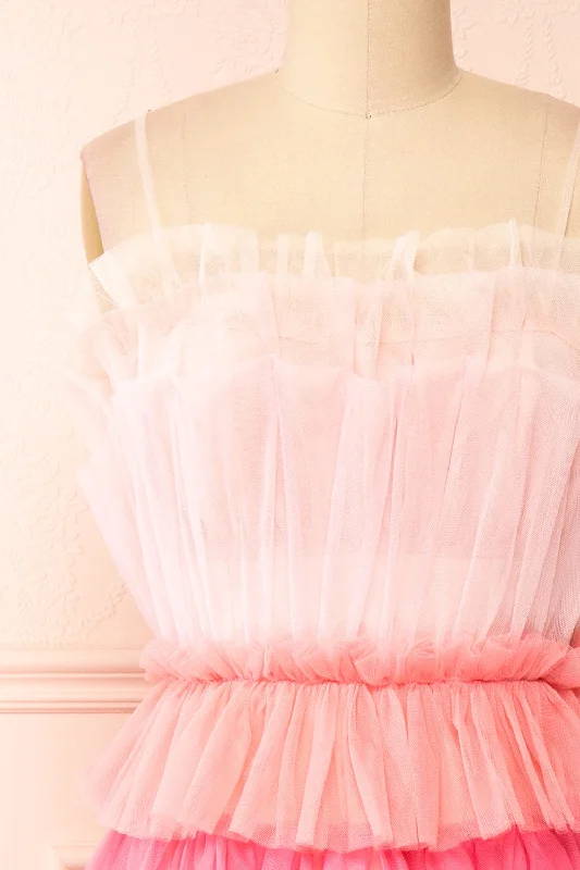 Audee | Pink Layered Tulle Midi Dress