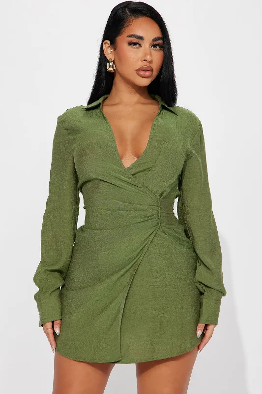 Autumn Nights Mini Dress - Green