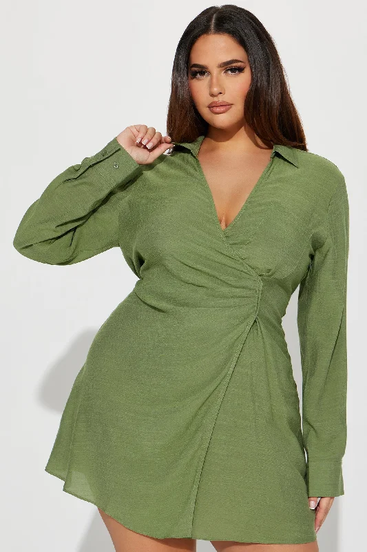 Autumn Nights Mini Dress - Green