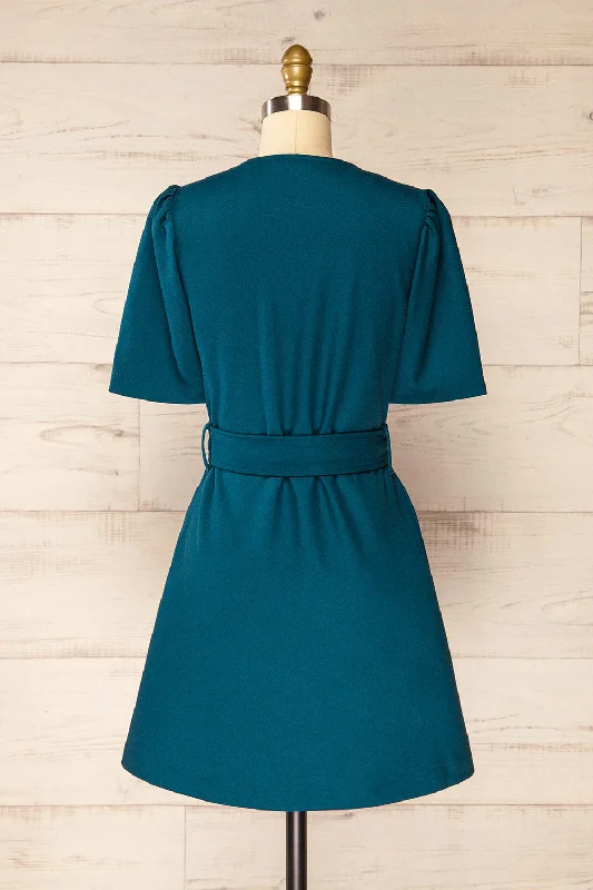 Bangkok Teal | Short A-Line Dress w/ Belt