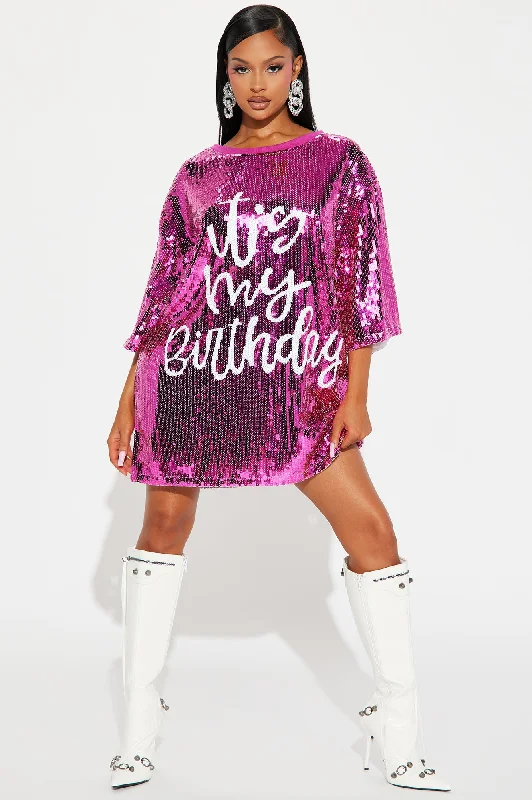 Birthday Queen Sequin Shirt Dress - Hot Pink/combo