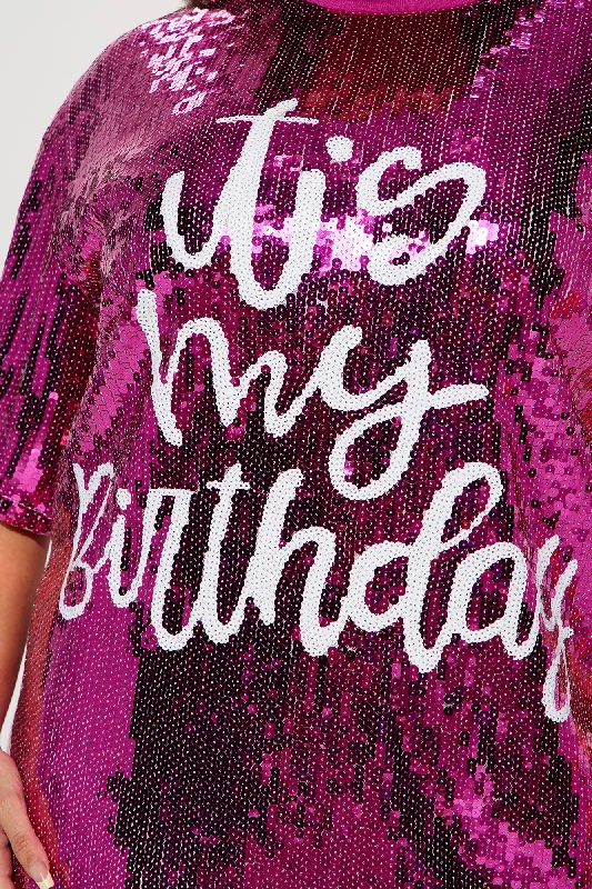 Birthday Queen Sequin Shirt Dress - Hot Pink/combo