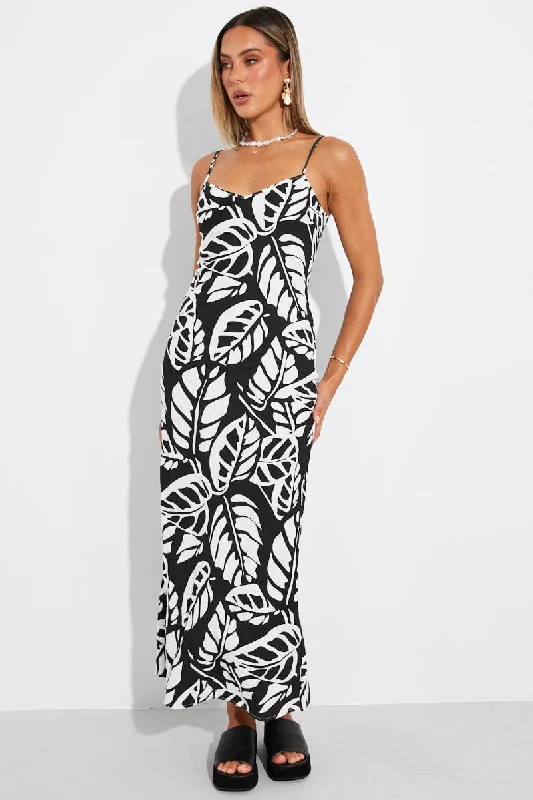 Black Abstract Maxi Dress Bias Cut