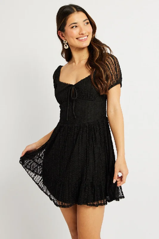 Black Fit And Flare Dress Mini Lace