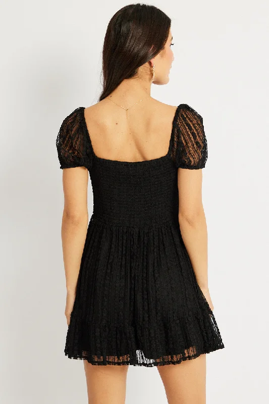 Black Fit And Flare Dress Mini Lace