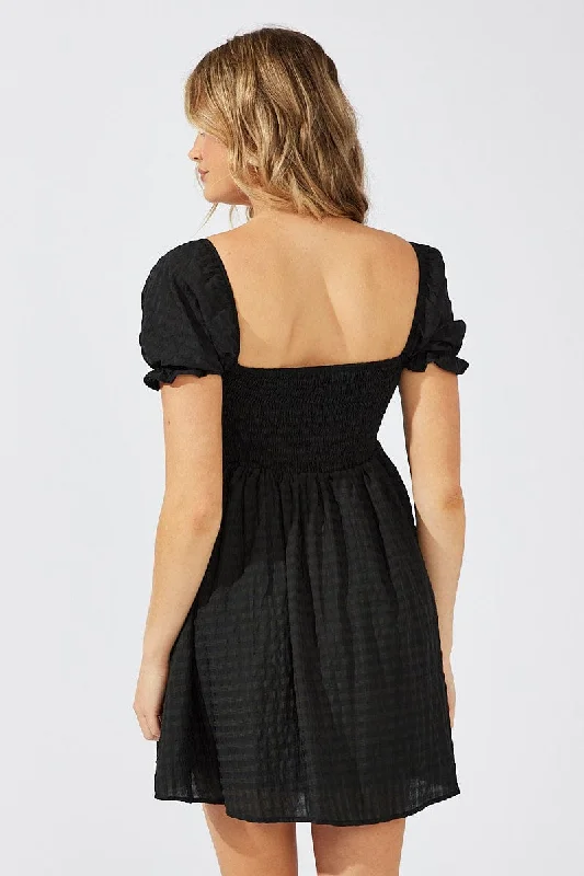 Black Fit and Flare Dress Short Sleeve