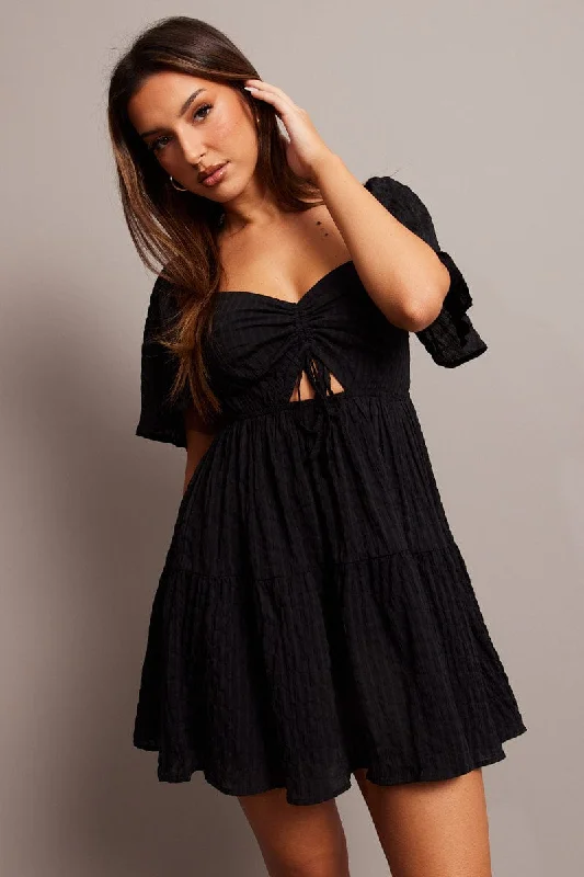 Black Fit And Flare Dress Short Sleeve Mini