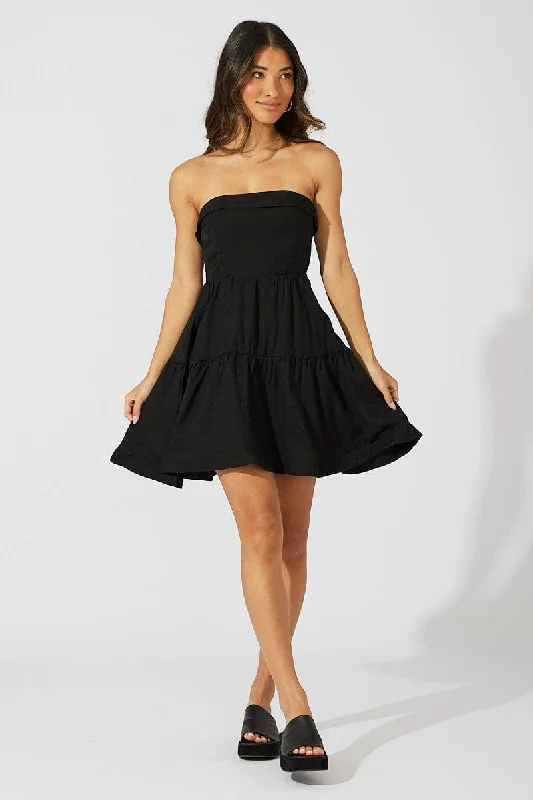 Black Fit and Flare Dress Strapless