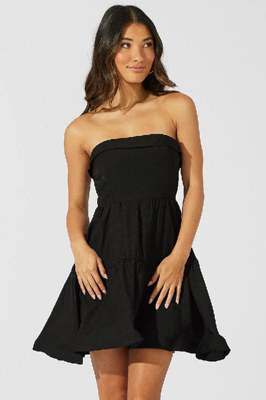 Black Fit and Flare Dress Strapless