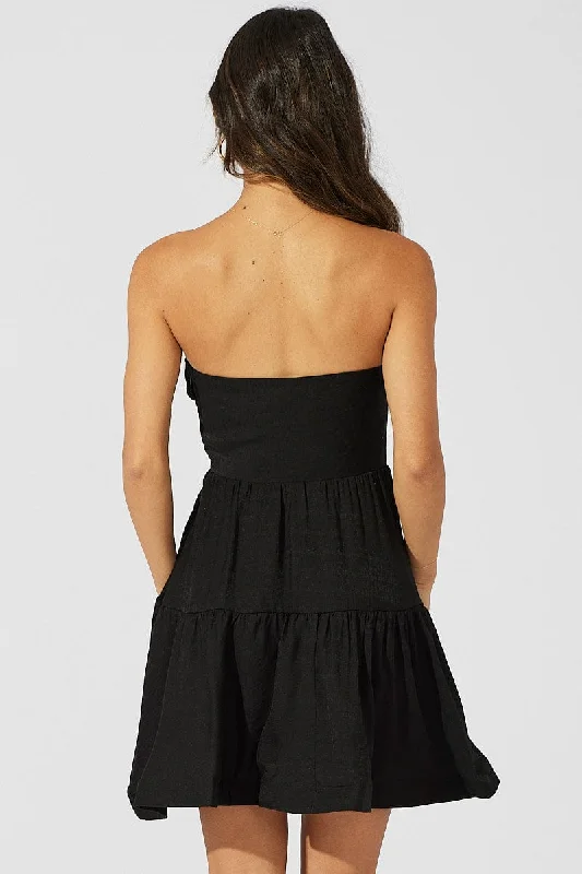 Black Fit and Flare Dress Strapless