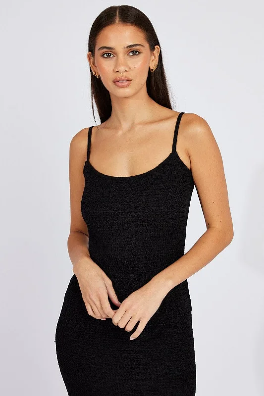 Black Knit Dress Maxi Strappy