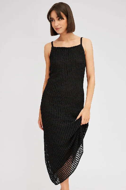 Black Knit Dress Sleeveless Maxi Crochet