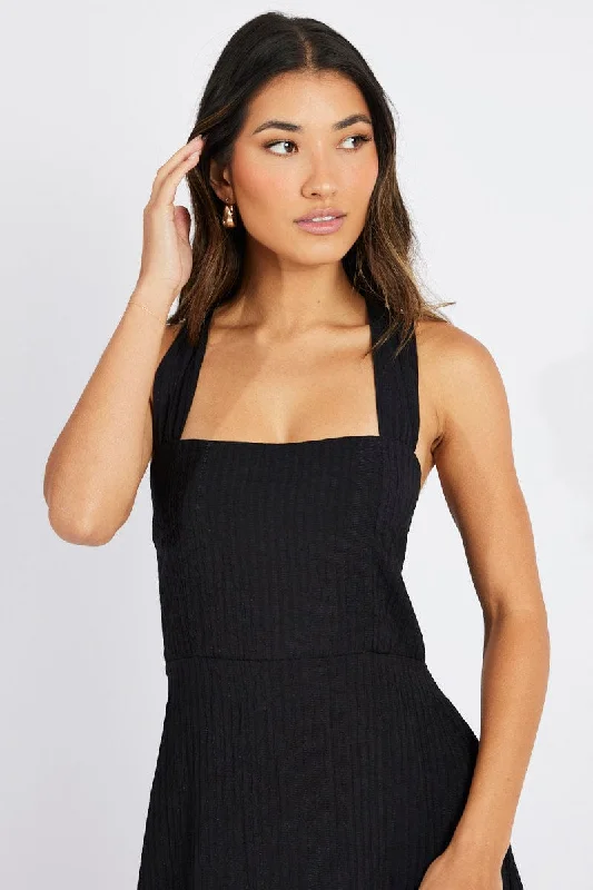 Black Maxi Dress Square Neck Tiered