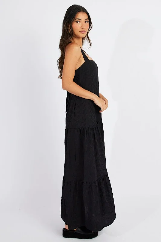 Black Maxi Dress Square Neck Tiered