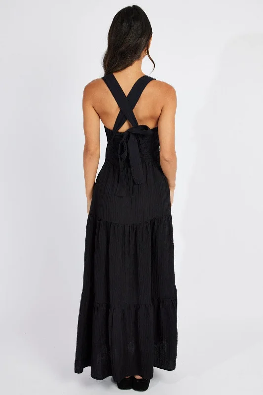 Black Maxi Dress Square Neck Tiered