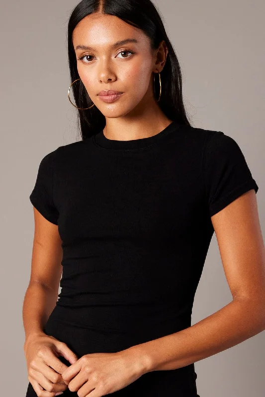 Black Mini Dress Short Sleeve Crew Neck