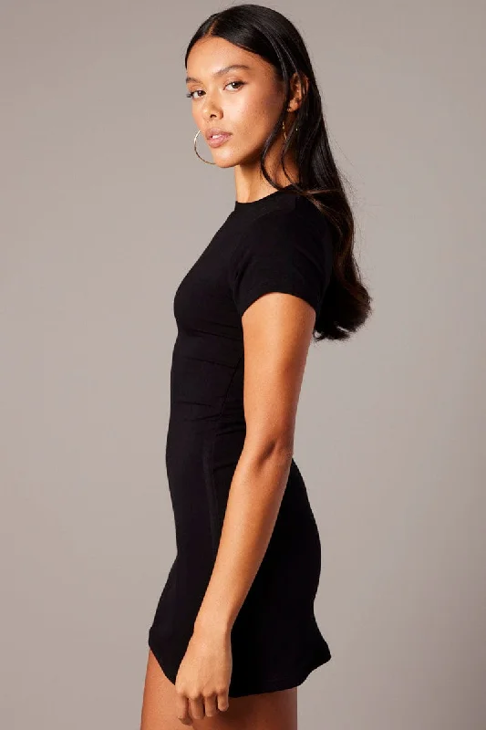 Black Mini Dress Short Sleeve Crew Neck