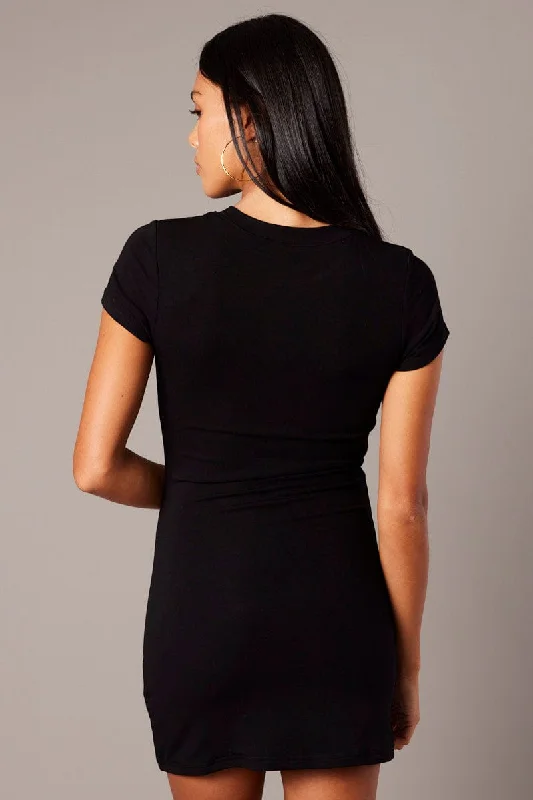 Black Mini Dress Short Sleeve Crew Neck