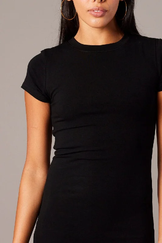 Black Mini Dress Short Sleeve Crew Neck