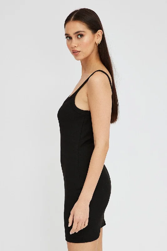 Black Rib Dress Sleeveless Scoop Neck Mini