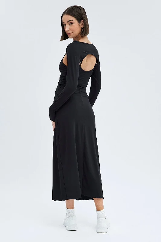 Black Shrug & Dress Set Long Sleeve Maxi Bodycon Jersey