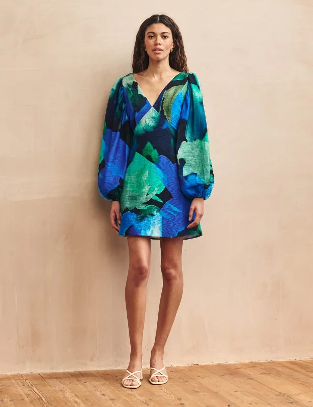 Blue Watercolour Floral Zendaya Mini Dress