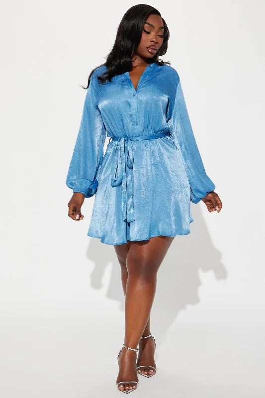 Boardroom Beauty Mini Shirt Dress - Blue