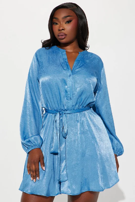 Boardroom Beauty Mini Shirt Dress - Blue