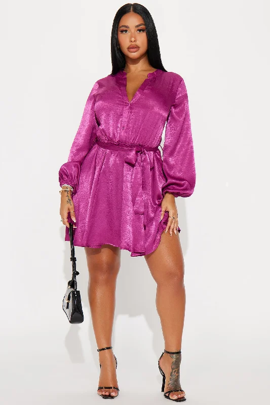 Boardroom Beauty Mini Shirt Dress - Raspberry