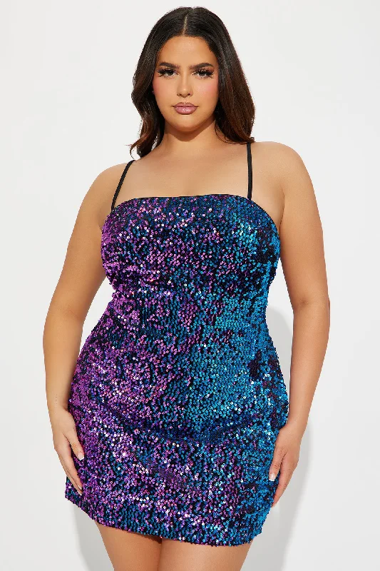 Bright Light Sequin Mini Dress - Purple/combo