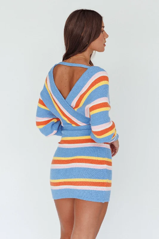 Cameo Batwing Knit Dress Striped Blue