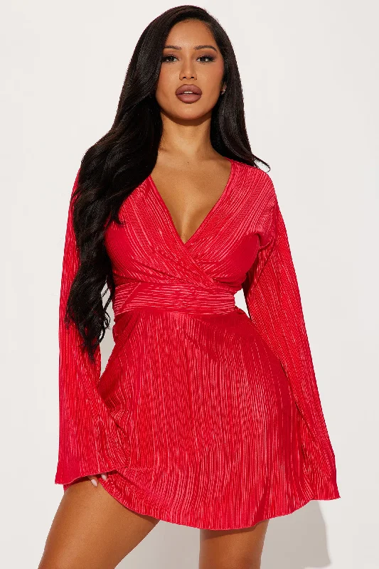 Ciara Plisse Mini Dress - Red